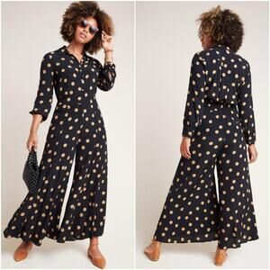 NWT Anthropologie Loveland Wide-Leg Jumpsuit Polka Dots Romper Viscose Size 4